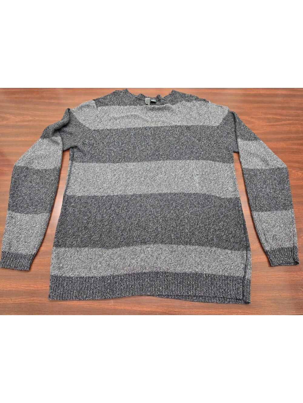 Element Mens Large Striped Knit Pullover Sweater Gray Long Sleeve Crewneck